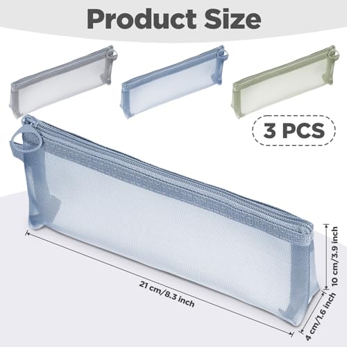 Yuanchu 3 Pcs Mesh Makeup Brush Bags, Small Mesh Bags Portable Pouch Bag - color: Gray, Blue, Green