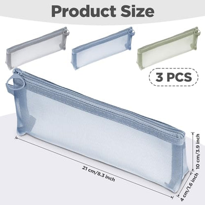 Yuanchu 3 Pcs Mesh Makeup Brush Bags, Small Mesh Bags Portable Pouch Bag - color: Gray, Blue, Green