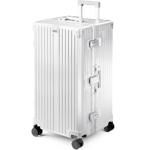 ALPHA CAMP Trunk Luggage 28 Inch with Aluminum Frame Zipperless Suitcase - color: Silver, size: 28 Inch