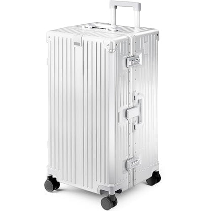 ALPHA CAMP Trunk Luggage 28 Inch with Aluminum Frame Zipperless Suitcase - color: Silver, size: 28 Inch