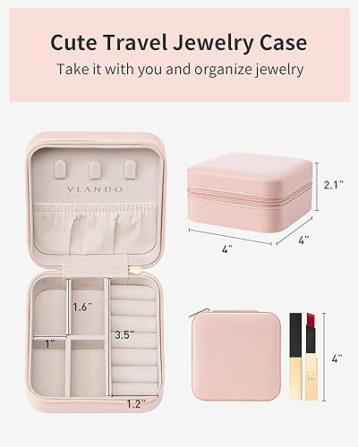 VLANDO Travel Jewelry Case, Compact Design, Necklace Hook, Anti-Tangle - color: A.Pink