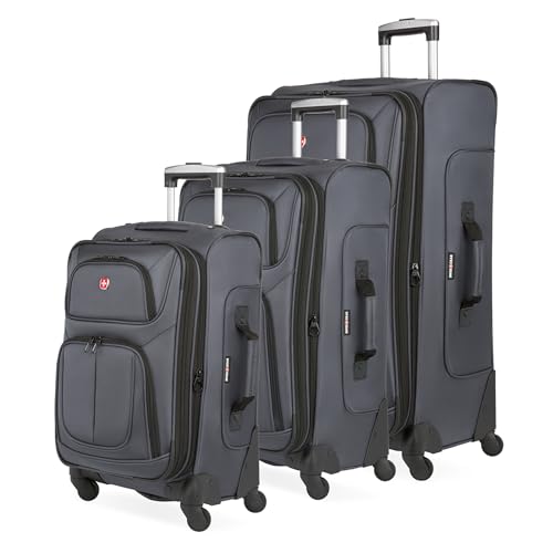 SwissGear Sion Softside Expandable Spinner Luggage Durable Lightweight Travel Suitcase, Dark Grey, 3-Piece Set (Carry-On/Medium/Large) - color: Dark Grey, size: 3-Piece Set (Carry-On/Medium/Large)