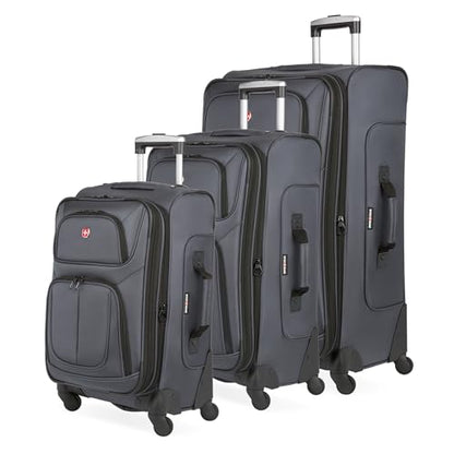 SwissGear Sion Softside Expandable Spinner Luggage Durable Lightweight Travel Suitcase, Dark Grey, 3-Piece Set (Carry-On/Medium/Large) - color: Dark Grey, size: 3-Piece Set (Carry-On/Medium/Large)