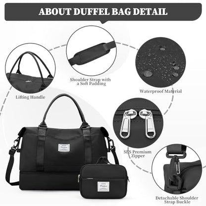 Weekender Bags for Women, Carry-On Overnight Travel Duffel Bag - color: Black, size: Extra Large