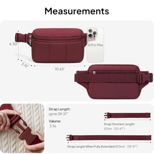 TOPEAST Waist Pack 3.5L Fanny Packs with Water Bottle Holder - color: Burgundy