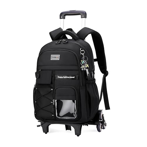 MITOWERMI Rolling Backpack with Wheels for Girls Boys, Black 6 Wheels - color: 6-wheel Black, size: 6-Wheel