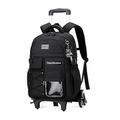 MITOWERMI Rolling Backpack with Wheels for Girls Boys, Black 6 Wheels - color: 6-wheel Black, size: 6-Wheel