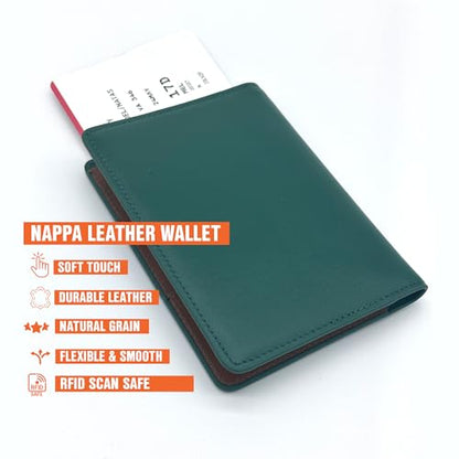 Slim Nappa Leather RFID Blocking Passport Cover (Green/Brown) - color: Green / Brown