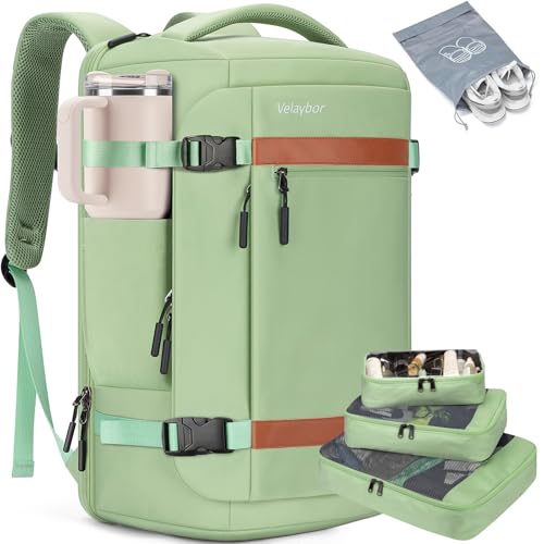 42L Carry On Travel Backpack With 4 Packing Cubes, TSA Friendly - color: Avocado Green