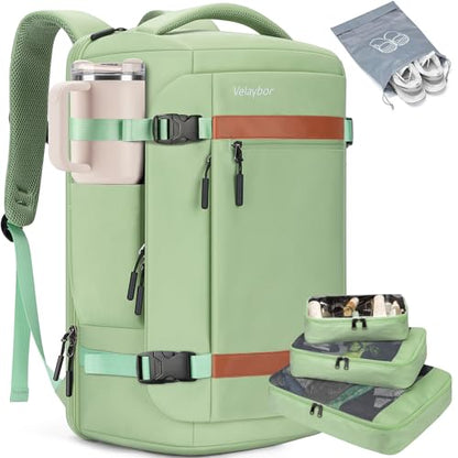 42L Carry On Travel Backpack With 4 Packing Cubes, TSA Friendly - color: Avocado Green
