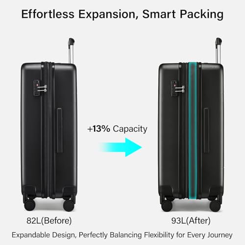 Hanke 26 Inch Luggage with Spinner Wheels, Expandable Checked Suitcase - color: Jet Black, size: 26 Inch EXT