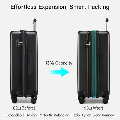 Hanke 26 Inch Luggage with Spinner Wheels, Expandable Checked Suitcase - color: Jet Black, size: 26 Inch EXT