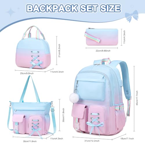 Scothen Backpacks for Girls, Girl Backpack with Crossbody Bag & Lunch Box - color: Blue Purple