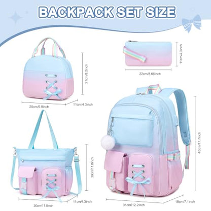 Scothen Backpacks for Girls, Girl Backpack with Crossbody Bag & Lunch Box - color: Blue Purple