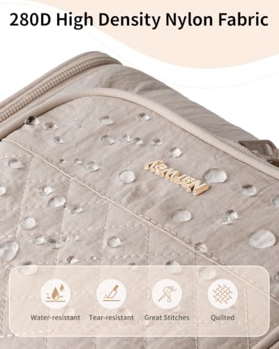 Narwey Hanging Toiletry Bag for Women, Quilted Travel Cosmetic Makeup Bag - color: Khaki