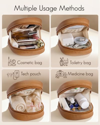 VLANDO Makeup Bag for Purse,Toiletry Pouch with Inner Pockets,Coconut Brown - color: Mini-Lychee Brown