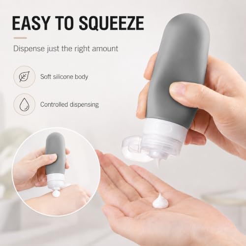 17-Piece Leak Proof Refillable Travel Bottles for Toiletries with Pouch - color: Grey
