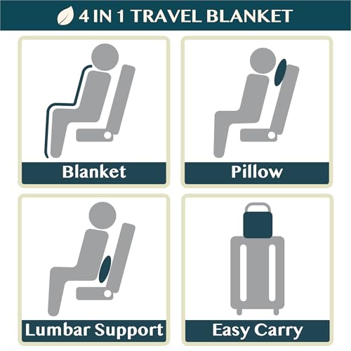 PAVILIA Travel Blanket Pillow, Soft Airplane Blanket 2-in-1 Combo Set, Plane Blanket Compact Packable, Flight Essentials Car Pillow, Travelers Gifts Accessories, Luggage Backpack Strap, 60x43 Green - color: Green