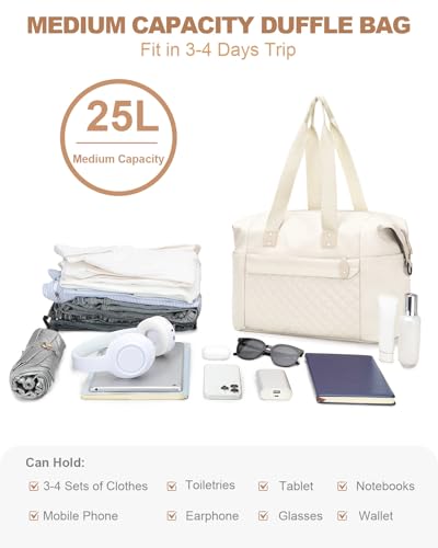 Pritent Travel Duffle Bag, Weekender Overnight Personal Item Carry On Bag - color: Beige, size: Large