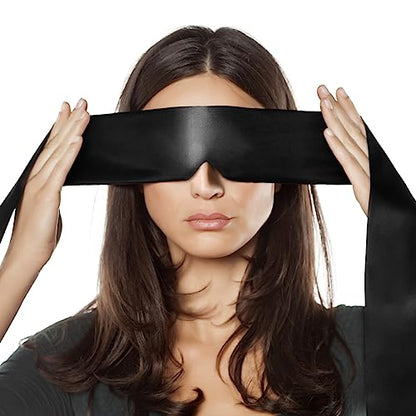 FRESHME Satin Sleep Mask - Comfortable Eye Mask Blindfold for Women Men Soft Adjustable Blackout Eye Cover Shade for Night Sleeping Travel Meditation Pure Black Valentine's Day Gift 160cm/63in - color: 1pc-upgrade-black