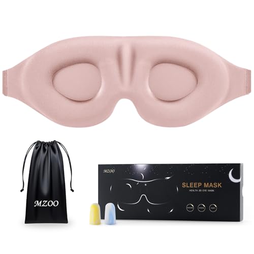 MZOO Luxury Sleep Mask for Women Men Patented Light Blocking Design | Zero Eye Pressure, 3D Contoured Sleeping Mask for Side Sleeper, Breathable, Adjustable, for Travel, Pink - color: E-pink