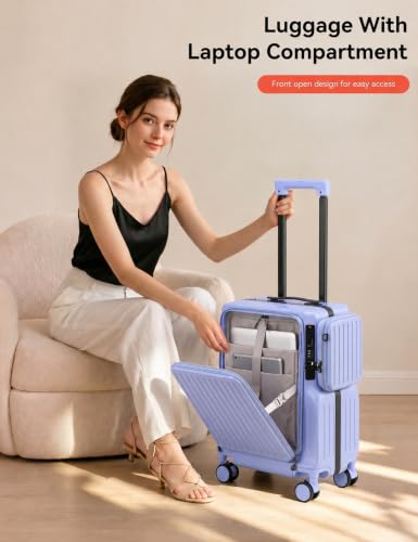 20-Inch Front Opening Carry On Luggage with Detachable Bag, Blue - color: Blue