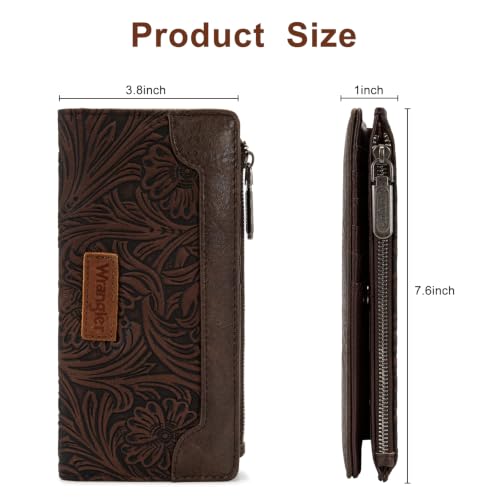 X Wrangler Western Womens Wallet Bifold Tooling Flower Credit Card Holder - color: Embossed-Coffee
