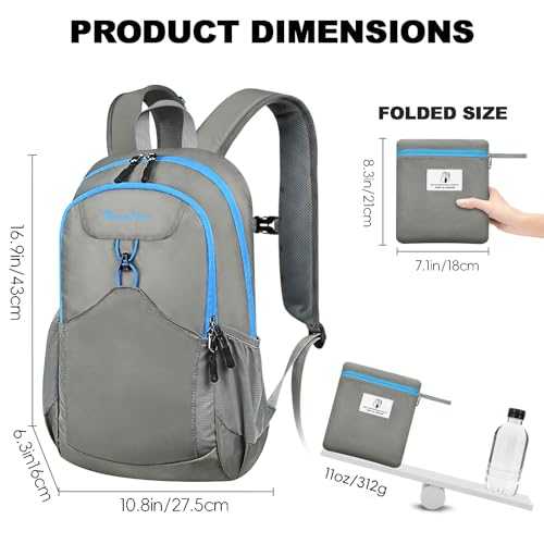 Seektop 15L Foldable Lightweight Hiking Backpack for Men and Women - color: Gray
