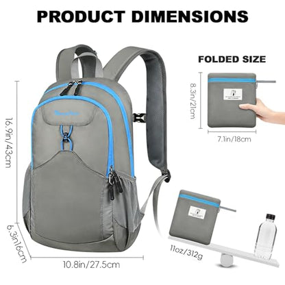 Seektop 15L Foldable Lightweight Hiking Backpack for Men and Women - color: Gray