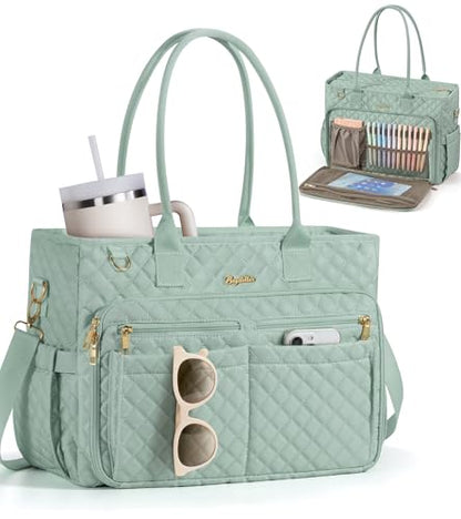 Bagstellar Teacher Tote Bag for Women, 15.6" Laptop Work Tote Computer Bag - color: Sage Green