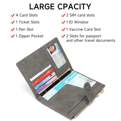RFID Blocking Leather Passport Wallet Cover Case with Pen and Card Slots Travel Wallet for Women/Men Travel Must Haves Accessories - color: D-Light Grey