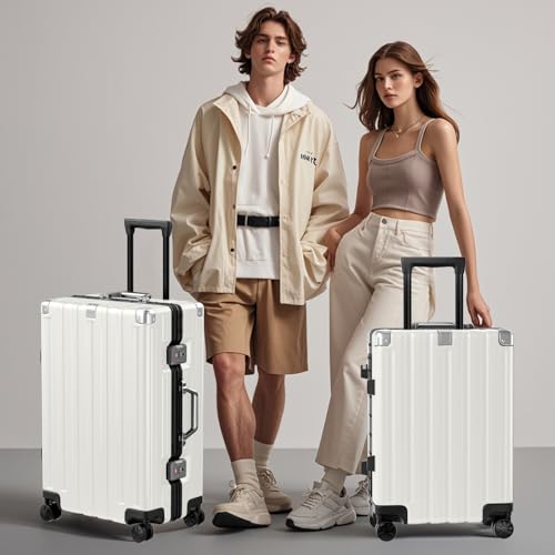 Krute Zipperless Luggage 28inch Checked Hard Shell Suitcases with Wheels - color: White, size: Large (28 Inch)