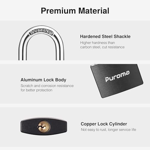 Puroma 1 Keyed Padlock with 2 Keys Aluminum 7/8“ Lock 43mm Gym Locker Black - color: Black, style: 1 Pack