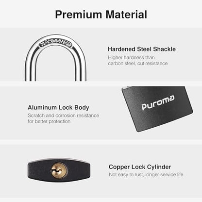 Puroma 1 Keyed Padlock with 2 Keys Aluminum 7/8“ Lock 43mm Gym Locker Black - color: Black, style: 1 Pack