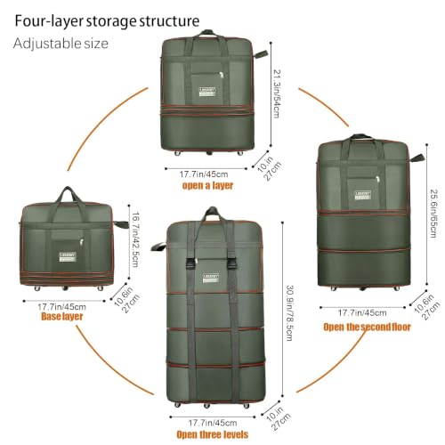 Travel bag with wheels, expandable, foldable, luggage bag, large capacity foldable rolling travel bag, suitable for men and women for moving house, studying abroad and traveling - color: Green