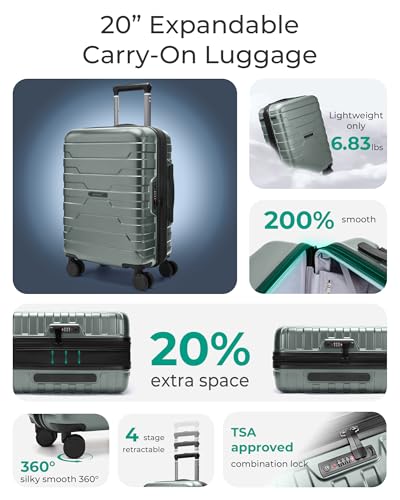 BAGSMART Carry-On Luggage 20" Expandable Spinner 22x14x9,Olive - color: Olive