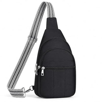 Puffer Sling Bag for Women RFID Anti Theft Crossbody Purse - color: Black
