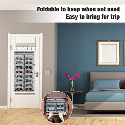 Dual Sided Hanging Sunglasses Organizer Wall Eyeglass Holder Sunglass Rack for Home with 32 Dust Proof Pockets (32 Pockets-Grey) - color: 32 Pockets-Grey