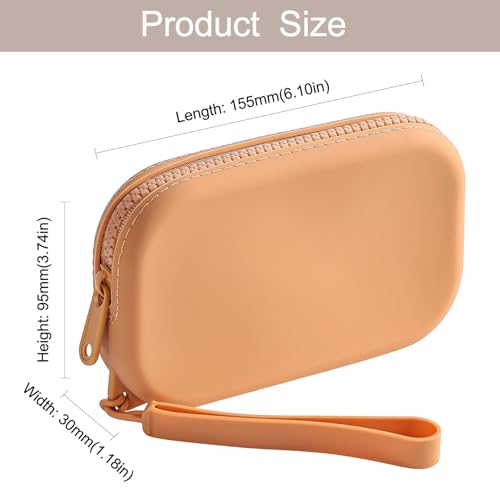 Small Silicone Multifunctional Essential Bag Portable Travel Makeup Bag for Women Men Cards Cash Bag Zipper Pouch (Light Brown) - color: Light Brown