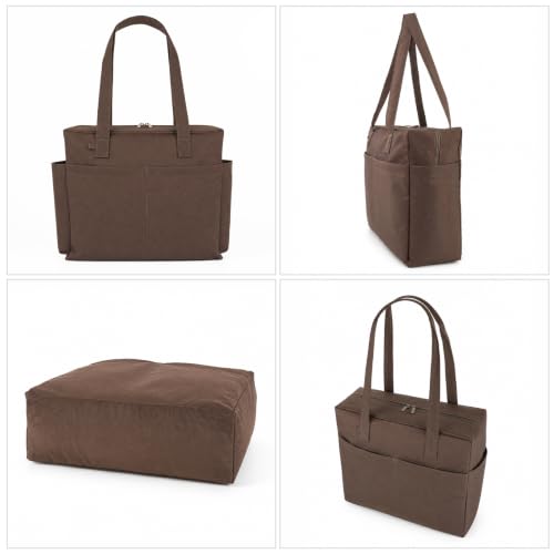 Small Cloud Tote Bag for Women,Nylon Tote Bag WIth Button Storage Bag Large-capacity Multi-pocket Tote Travel Storage Bag - color: Brown