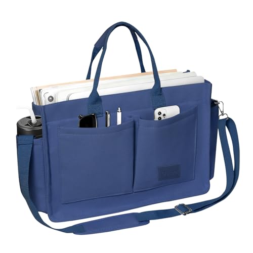 Gosect Women’s Canvas Multi-Pocket Tote Bag, Convertible Laptop Work Crossbody Shoulder Bag for Travel, Nurses & Teachers - color: Large-dark Blue
