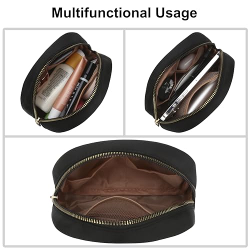 Small Travel Makeup Bag, Nylon Cosmetic Toiletry Organizer Pouch (black) - color: black