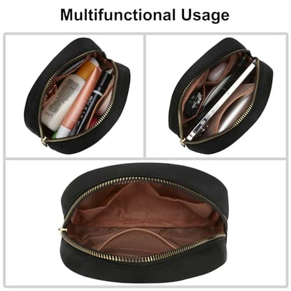 Small Travel Makeup Bag, Nylon Cosmetic Toiletry Organizer Pouch (black) - color: black