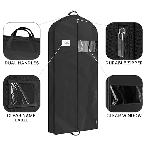 Simple Houseware 60" Travel Garment Bag, 5" Gusset Lightweight, 3 Pack - size: 60-Inch, 3-Pack, Black