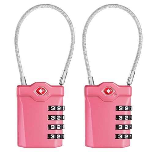 ZHEGE Travel Locks TSA Approved, 4 Digit Cable Luggage Locks (2 Pack, Pink) - color: 2p Pink