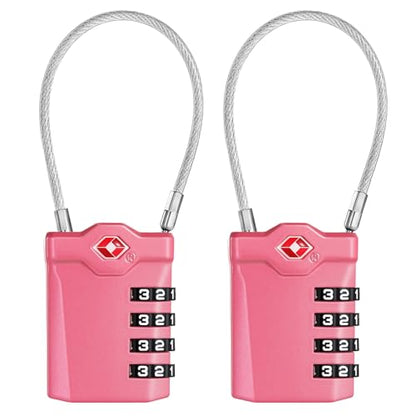 ZHEGE Travel Locks TSA Approved, 4 Digit Cable Luggage Locks (2 Pack, Pink) - color: 2p Pink