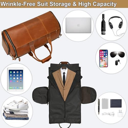 Full Grain Leather Duffel Bag for Men, 2-in-1 Garment Travel Bag with Shoe Compartment, Weekender Overnight Bag for Business Trip, Light Brown - color: Y22a01Y Light brown