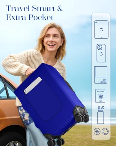 Slohif Luggage Cover for Suitcase Tsa Approved Protector - Blue Luggage Sleeve Large Suit Case Cover Travel Stretch Baggage Case Protective Washable Fit 24-27 Inch - size: M-(24-27) Inch, style: Blue