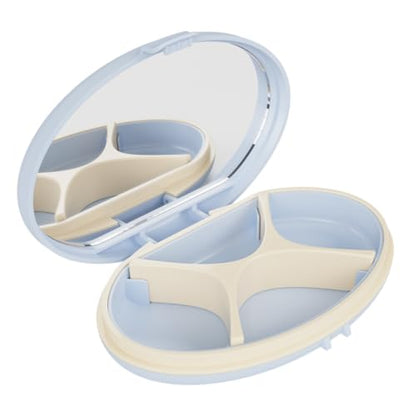 Equadose Oval Compact Pill Case, Portable Organizer with Mirror, Blue - color: Oval/Blue