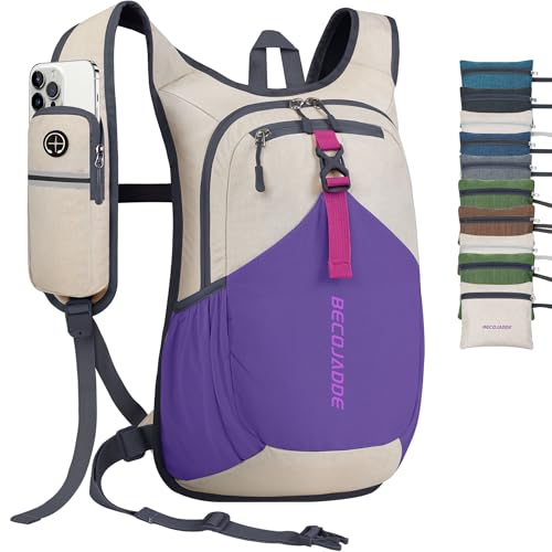 20L Small Hiking Backpack for Men Women Foldable Packable Back Pack Ultralight Hiking Daypack for Travel Camping Outdoor, Beige Purple - color: Beige Purple, size: 20L